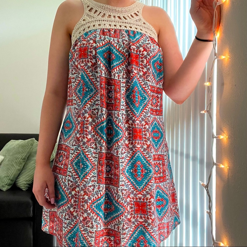 mutli-colored halter neck mini dress